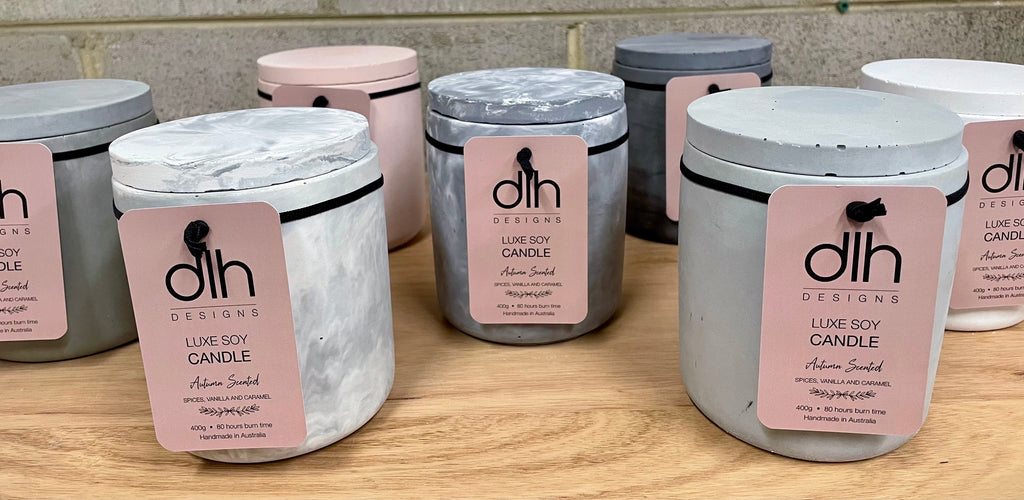 Luxe concrete candles by DLH Designs in various colours
