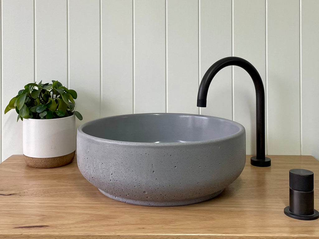 Lauren round concrete basin by DLH Designs in Steel grey