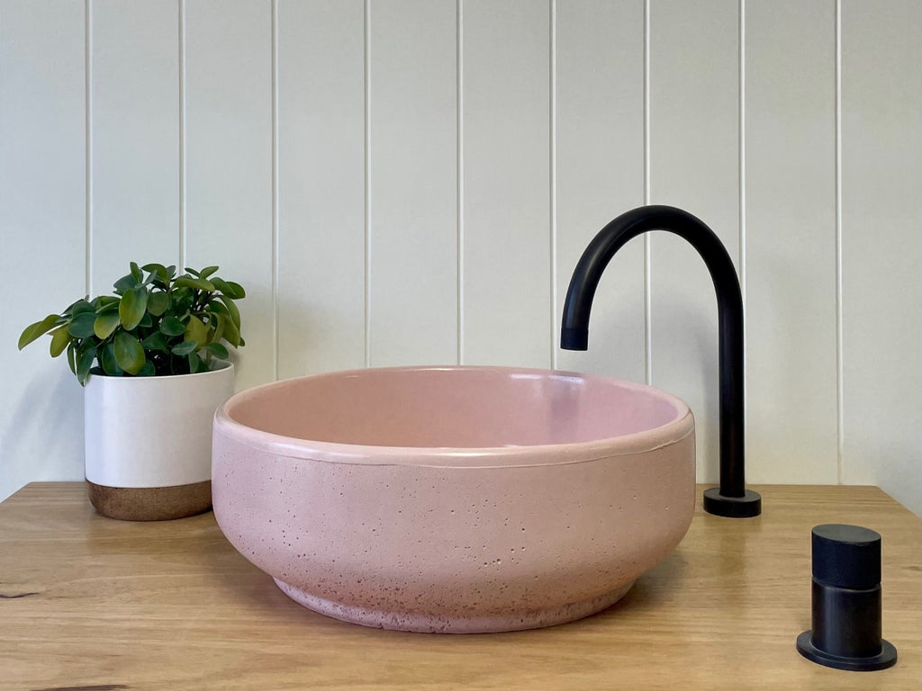 Lauren round concrete basin by DLH Designs in Blush pink