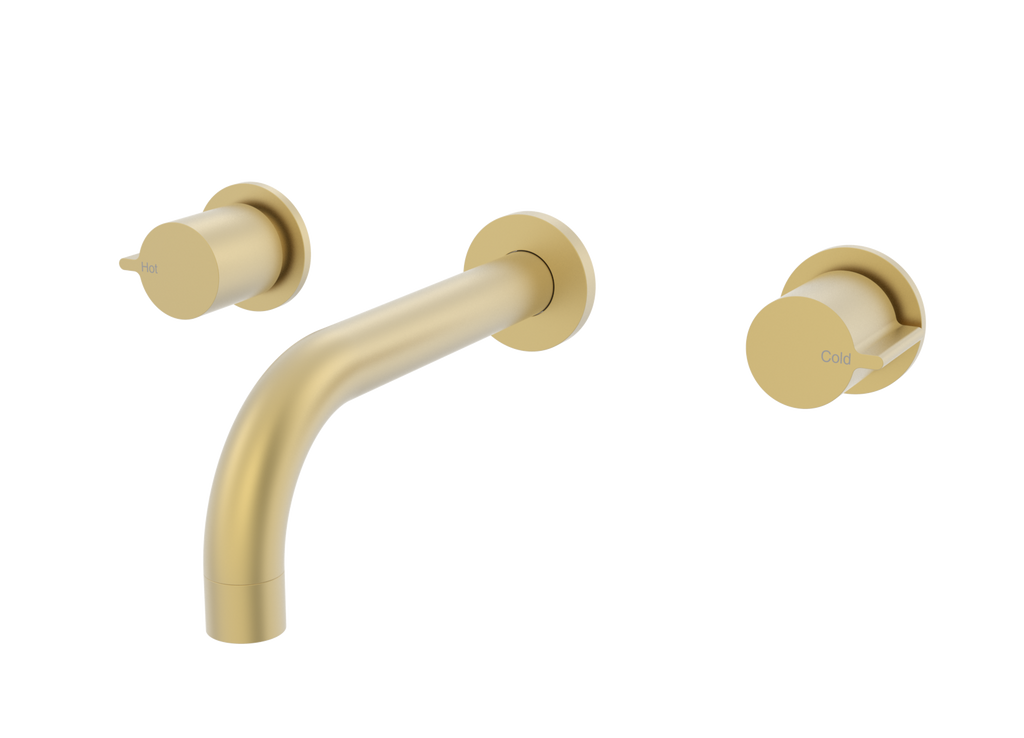 Q wall basin set by Par Taps in Raw Brass